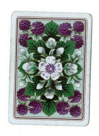 1 Vintage Wide Swap Playing Card Flowers & Black Berry - Blue Border