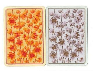 2 Vintage Wide Swap Playing Cards - Lovely Flowers Orange & Purple Blossom H/b