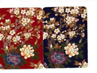 2 Vintage Wide Swap Playing Cards - Lovely Flowers Asian Blossom Smooth Bright