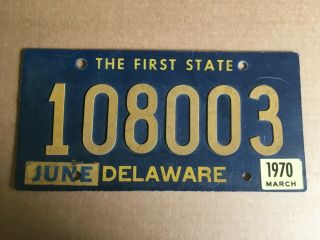 1963 Delaware License Plate 1970 Sticker Riveted Numbers,  Some Surface Blisters