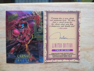 1995 Fleer Ultra Spider - Man Masterpieces Carnage Chrome Card Signed Nelson,  Poa