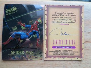 1995 Fleer Ultra Spider - Man Masterpieces Spider - Man Chrome Card Signed Nelson