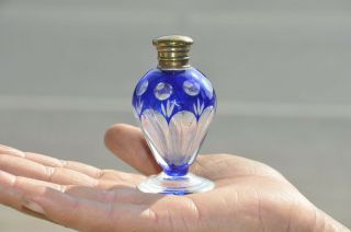 Vintage Blue Cut Work Venetian Glass Perfume Bottle