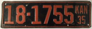 Vintage 1935 Kansas Automobile / Car License Plate 18 - 1755