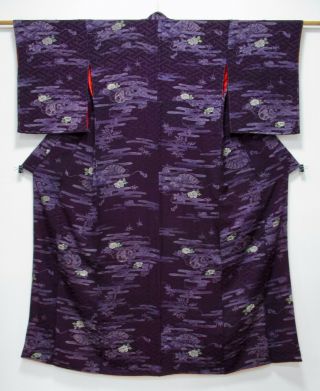 Japanese Silk Antique Kimono / Fan & Flower / Egasumi / Silk Fabric /194