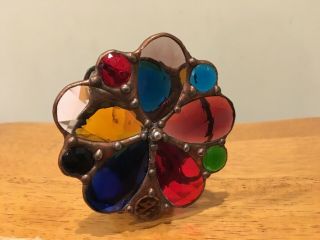Vintage Stained Glass Kaleidoscope With Double Wheels Brass 2
