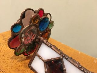 Vintage Stained Glass Kaleidoscope With Double Wheels Brass 3