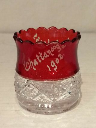 Eapg Heisey Glass King Ruby Stain Chattanooga Tn 1902 Souvenir Toothpick Holder