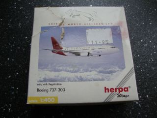 Herpa Wings 1:400 British World Airlines Boeing 737 - 300 Die Cast Plane