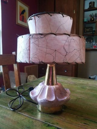 One Mid Century Pink Lamp With Two Tier Fiberglass Shade -