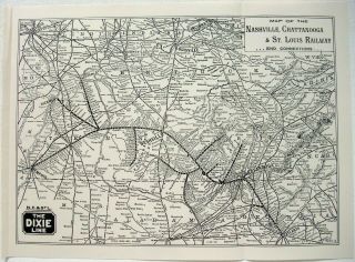 1939 Nashville Chattanooga & St Louis Railway Map By Poole Bros Vintage