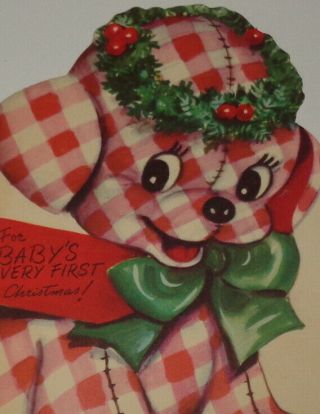 Vintage Christmas Card,  Cute Pink Dog And Cat,  Rust Craft 5 3/4 "