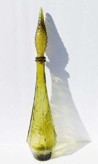 Mid Century Vintage Empoli Olive Green Glass Genie Bottle Decanter Kitsch Mcm