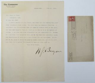 William Jennings Bryan 1860 - 1935 Typed Letter Signed 1904 Earlier Envelope 1900