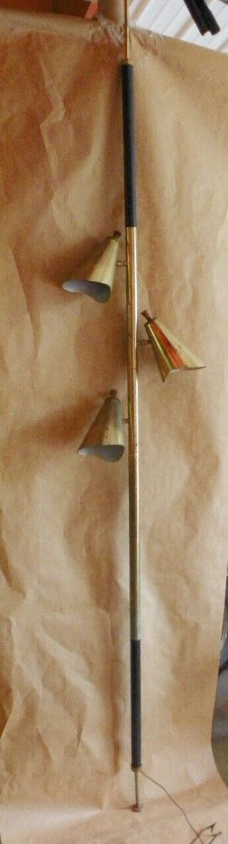 MCM ATOMIC BULLET CONE BRASS TENSION POLE LAMP,  MID CENTURY MODERN,  WOOD KNOBS 2