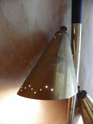 MCM ATOMIC BULLET CONE BRASS TENSION POLE LAMP,  MID CENTURY MODERN,  WOOD KNOBS 6