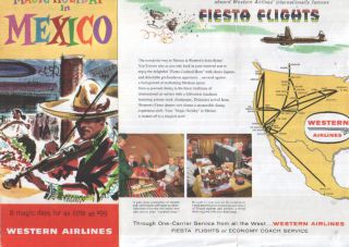 Western Airlines 1959 Fiesta Flights To Mexico Airline Advertising Brochure