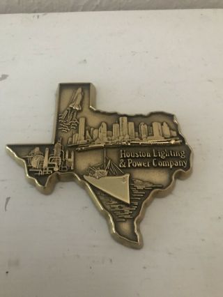 Houston Lighting And Power Company Brass State Of Texas Paperweight