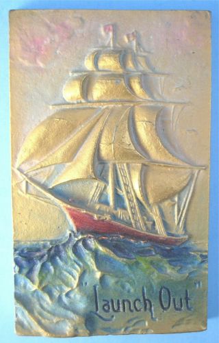 Vintage A.  E.  Mitchell Launch Out Metal Plaque Sailboat Christianity Luke 5:4