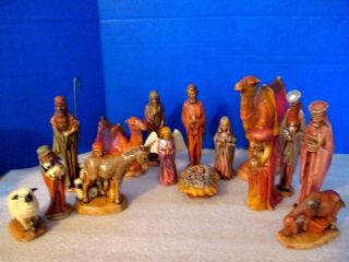 1973 Byron Molds 15 Piece Hand Painted Nativity Figurine Set Up To 7.  5 " Tall