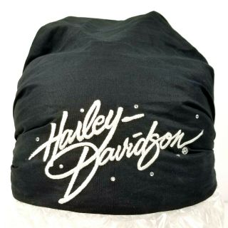 Harley Davidson Womens Head Wrap Bandana Durag Embroidered Spellout Black Euc