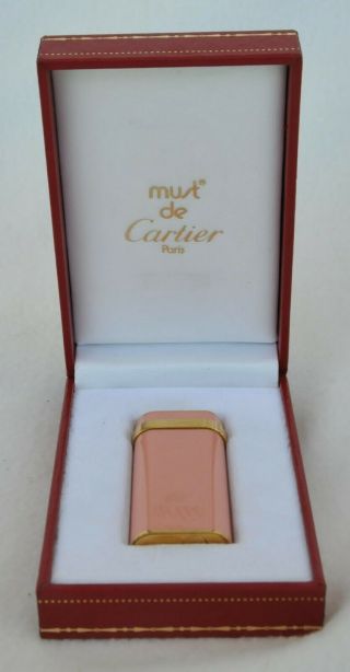 1992 Y.  Cartier Enamel Pink Lighter Gold Pl.  Lacquered Paris France Jewelry Art