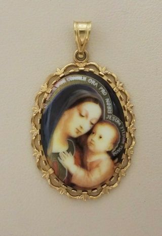 14k Yellow Gold Virgin Mary And Baby Jesus Pendant