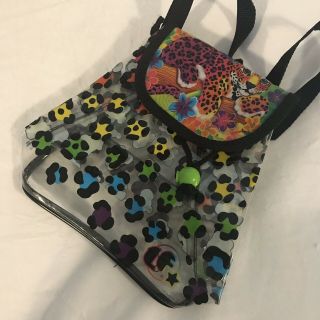 Vtg.  Lisa Frank Clear Leopard Print Rainbow Drawstring Mini Backpack Festival