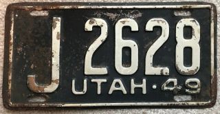 Solid 1949 Utah License Plate Single J 2628