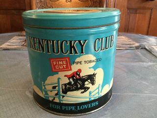 Awesome Vintage Kentucky Club Pipe Tobacco Tin With Orig Humidor Paper Insert