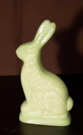 Vintage Jadeite Rabbit Green Glass Easter Bunny Happy Easter Paperweight