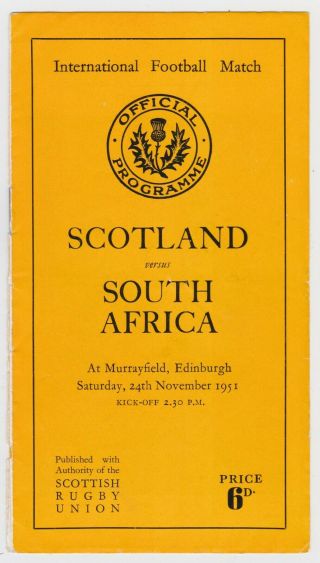 Official Scotland Vs South Africa Rugby Football Programme Edinburgh Nov 1952