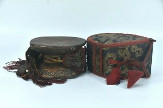 Buddhist Antique Tibet Tantrik Tibetan Kapala Leather Wooden Damaru,  Drum,  Nepal 3