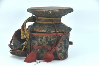 Buddhist Antique Tibet Tantrik Tibetan Kapala Leather Wooden Damaru,  Drum,  Nepal 4