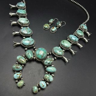 Navajo Sterling Silver Turquoise Squash Blossom Necklace Earrings Set Ella Peter