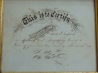 C1869 Framed Calligraphic Prize To Lizzie Fuller From Her Teacher - Calligraphy