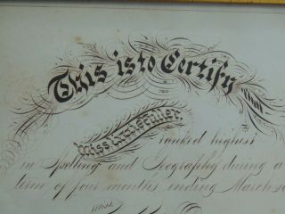 c1869 FRAMED CALLIGRAPHIC PRIZE to LIZZIE FULLER FROM HER TEACHER - CALLIGRAPHY 3