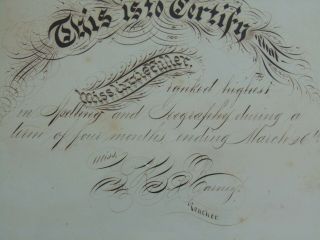 c1869 FRAMED CALLIGRAPHIC PRIZE to LIZZIE FULLER FROM HER TEACHER - CALLIGRAPHY 4