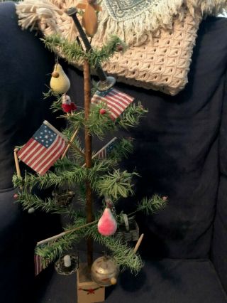 Antique Feather Christmas Tree With Ornaments