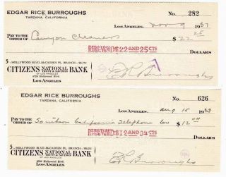 Four Edgar Rice Burroughs Signed & Cancelled Checks From 1937,  1938 & 1939.