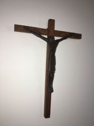 Jean Lambert Rucki Crucifix Bronze Corpus Burl Wood Cross Marked Cheret Paris 4