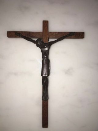 Jean Lambert Rucki Crucifix Bronze Corpus Burl Wood Cross Marked Cheret Paris 6
