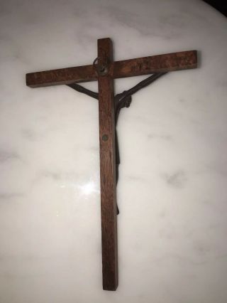 Jean Lambert Rucki Crucifix Bronze Corpus Burl Wood Cross Marked Cheret Paris 7