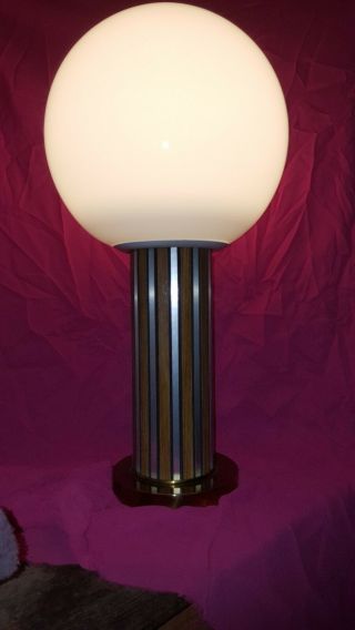 Large,  Mid Century Danish Modern Wood And Brass Pillar Style Table Lamp