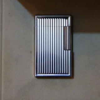 S T Dupont Line 1 Large Lighter - Silver Plated With Vertical Lines Comes Boxed