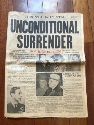 1945 Toronto Daily Star Newspaper Wwii World War Ii Victory German Surrender
