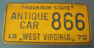 1970 West Virginia License Plate Antique Car