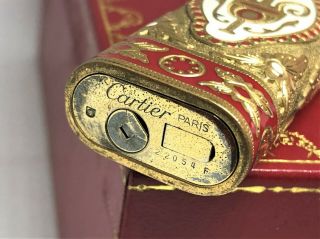 Auth CARTIER Roy King K18 Gold - Plated Engraved Etched Decor Lighter Gold/Red 10