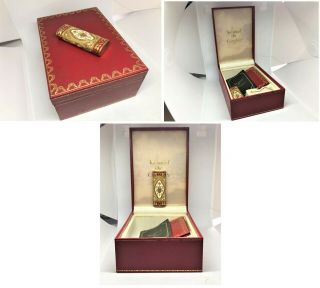 Auth CARTIER Roy King K18 Gold - Plated Engraved Etched Decor Lighter Gold/Red 12