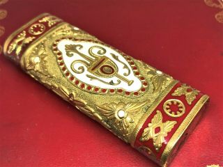 Auth CARTIER Roy King K18 Gold - Plated Engraved Etched Decor Lighter Gold/Red 3